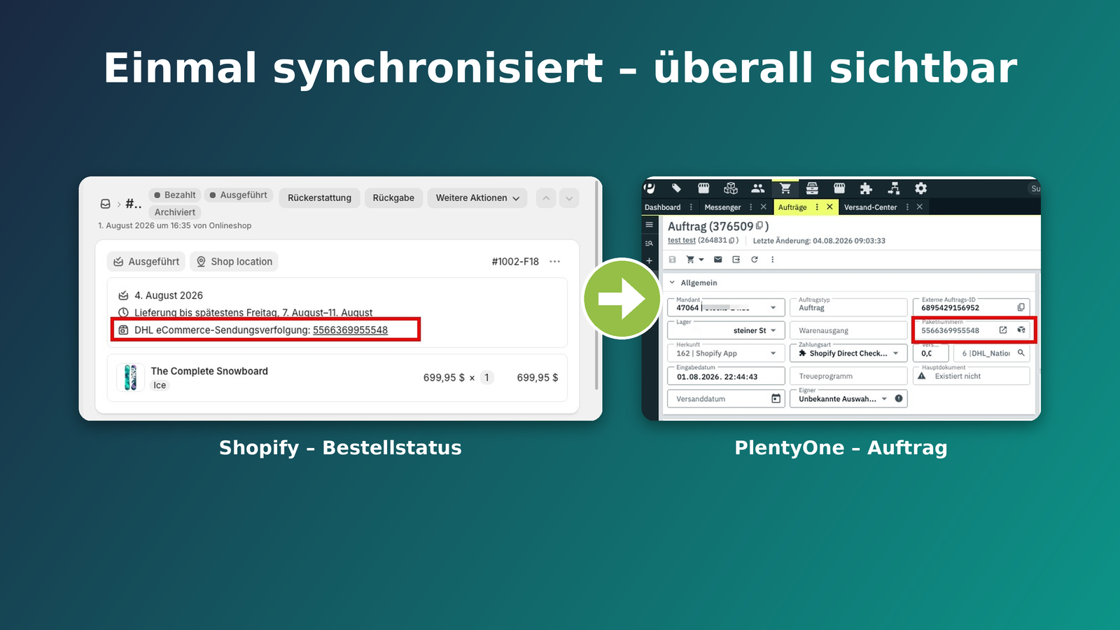 Shopify-Sendungsnummer erscheint identisch im PlentyOne-Auftrag